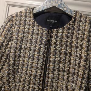 Lafayette 148 New York Tweed Jacket – Size 8 – Navy & Gold Pattern